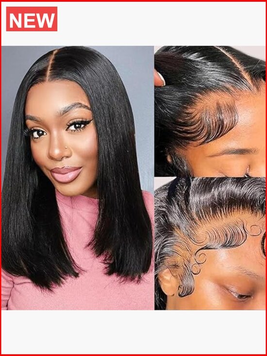 Glueless Bob Wig Human Hair 13x6 Lace Front 180% Density Short Straight main image 6